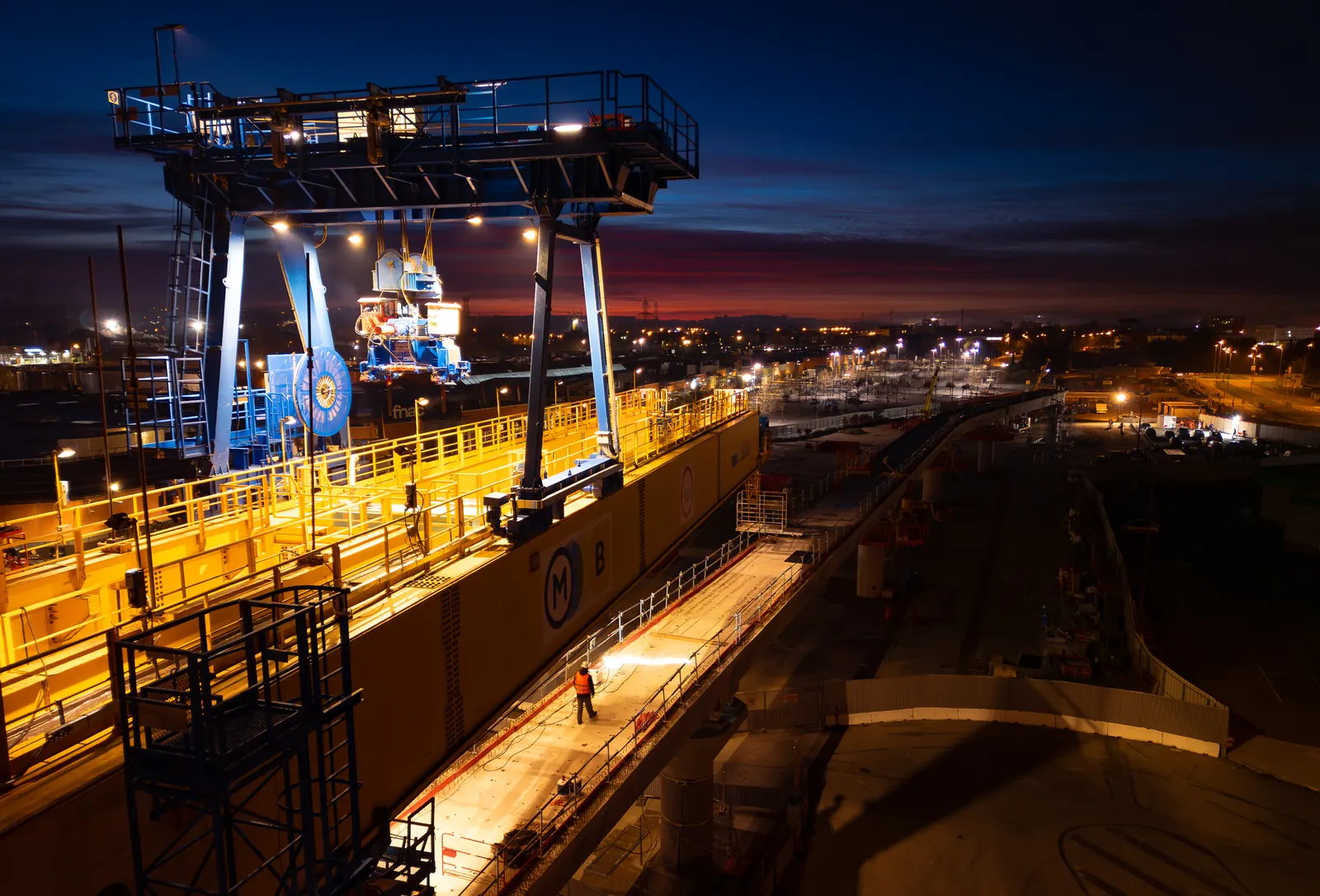 Precast yard, day and night
